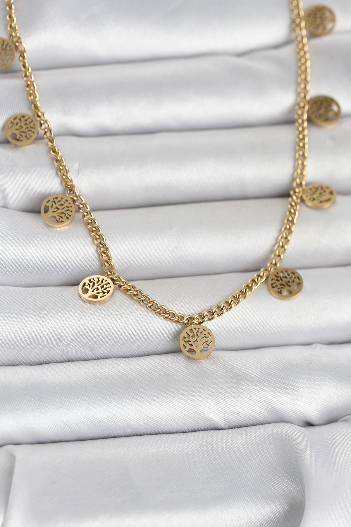 Çelik Gold Renk Yaşam Ağacı Model Kadın Kolye