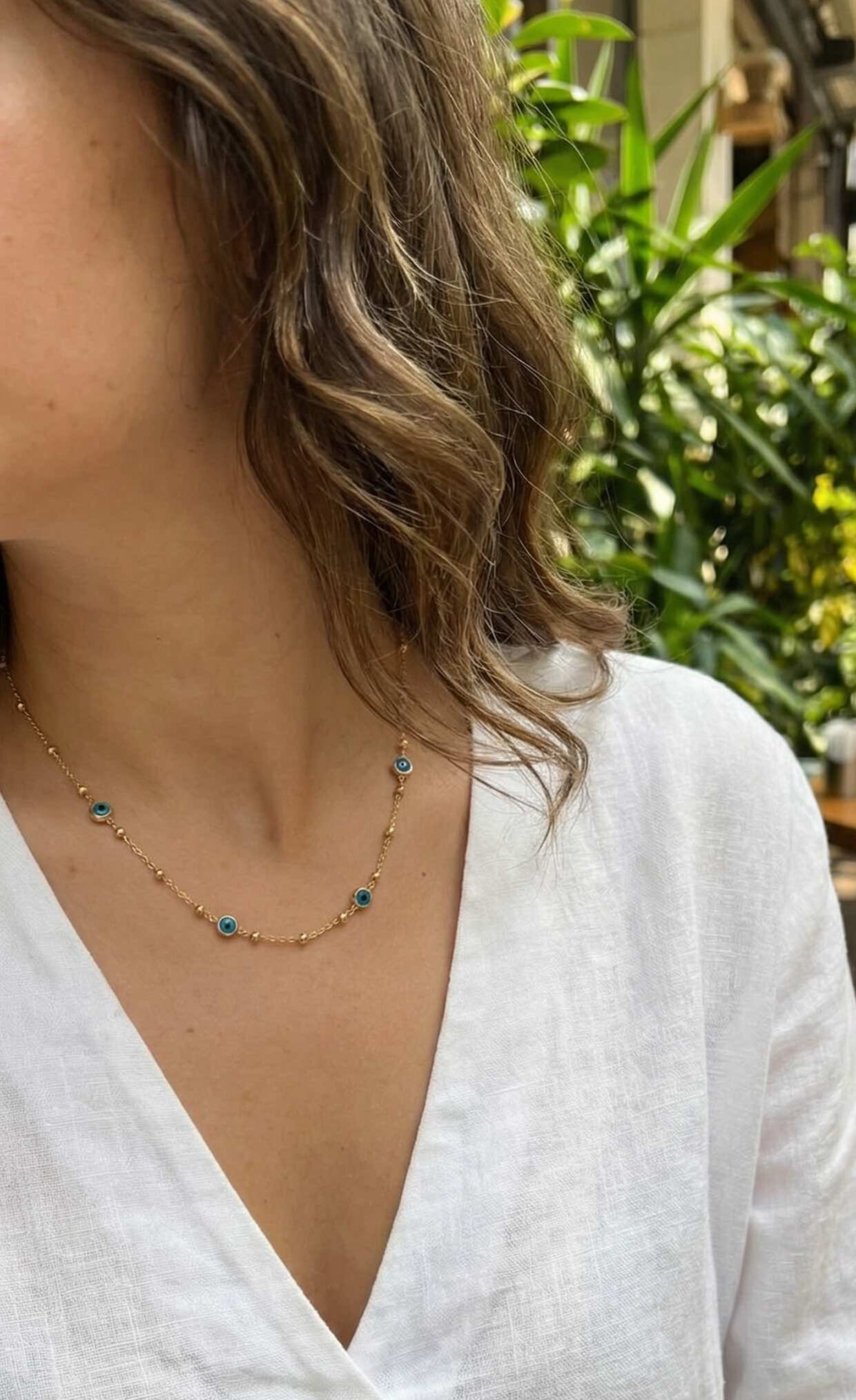 Çelik Gold Renk Nazarlı ve Topçuklu Model Kadın Kolye 2