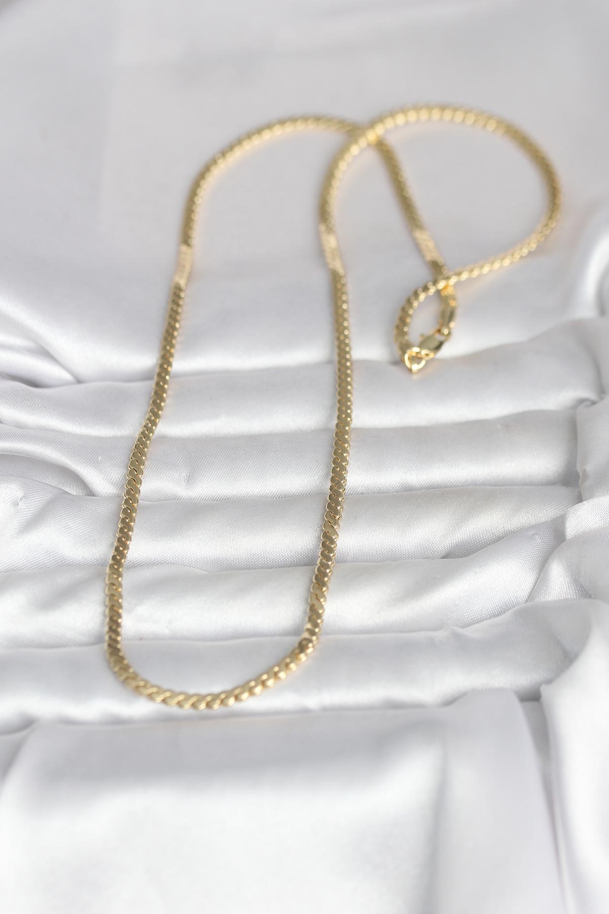 CM 14K Gold Renk Yassı Ezme Zincir Model 60 cm Kadın Kolye 2
