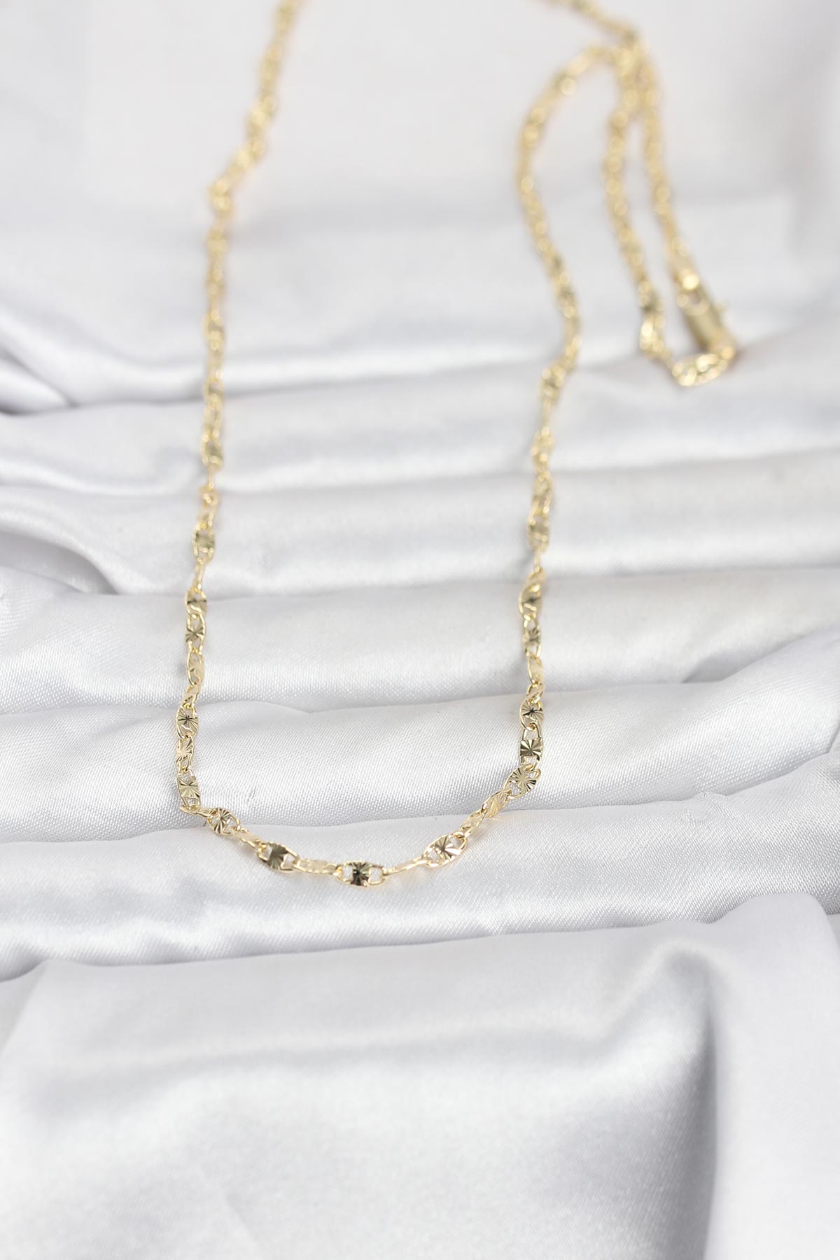 CM 14K Gold Renk Lazerli Gemici Zincir Model 60 cm Kadın Kolye 2