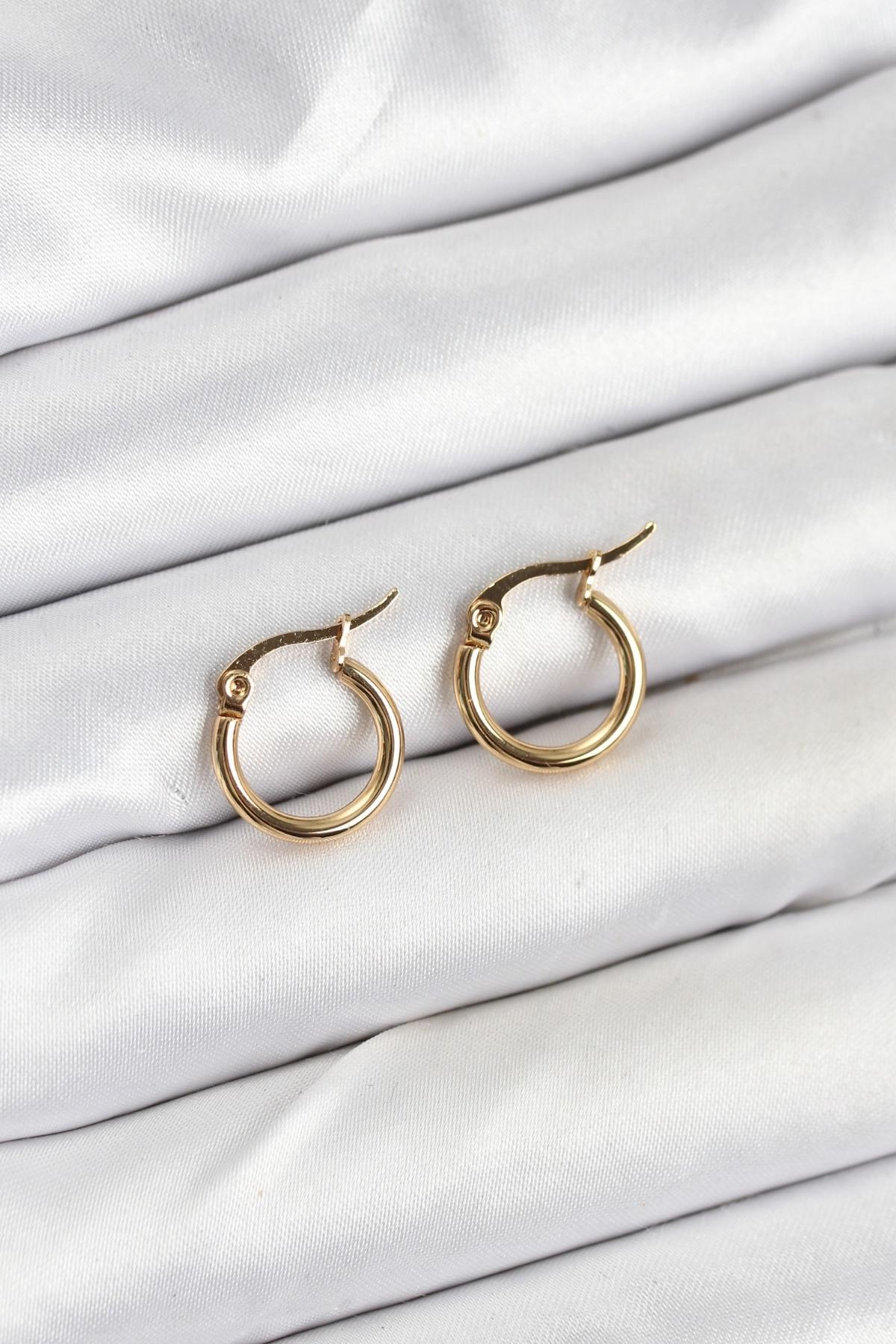 Çelik Gold Renk 12 mm Halka Kadın Küpe