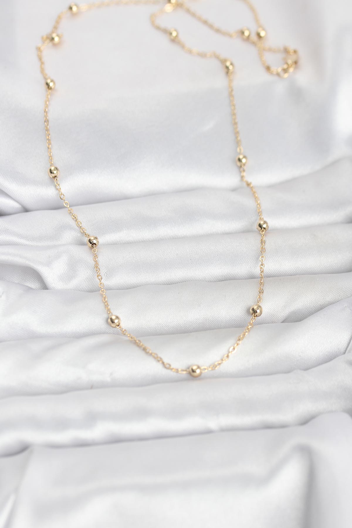 CM 14K Gold Renk Pirinç Top Zincirli 60 cm Kadın Kolye 2