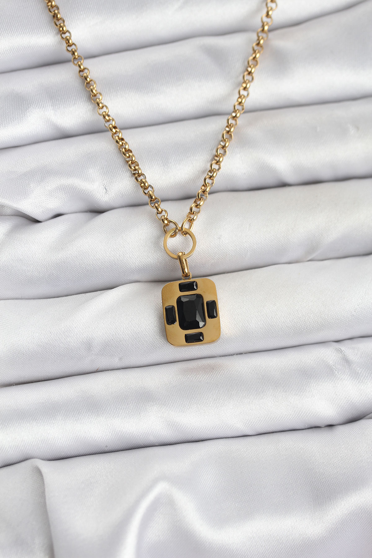Çelik Zincir Gold Renk Vintage Model Kadın Kolye 2