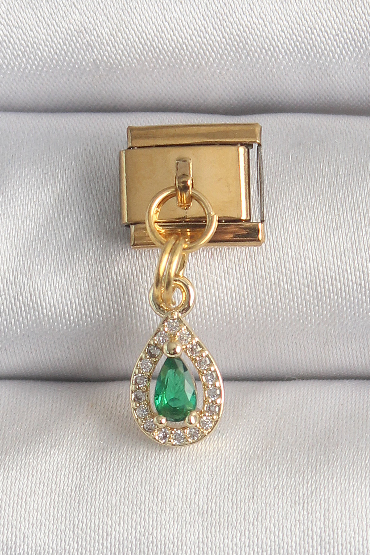 Çelik Gold Renk Sallantı Damla Yeşil Zirkon Taşlı Nomination Charm