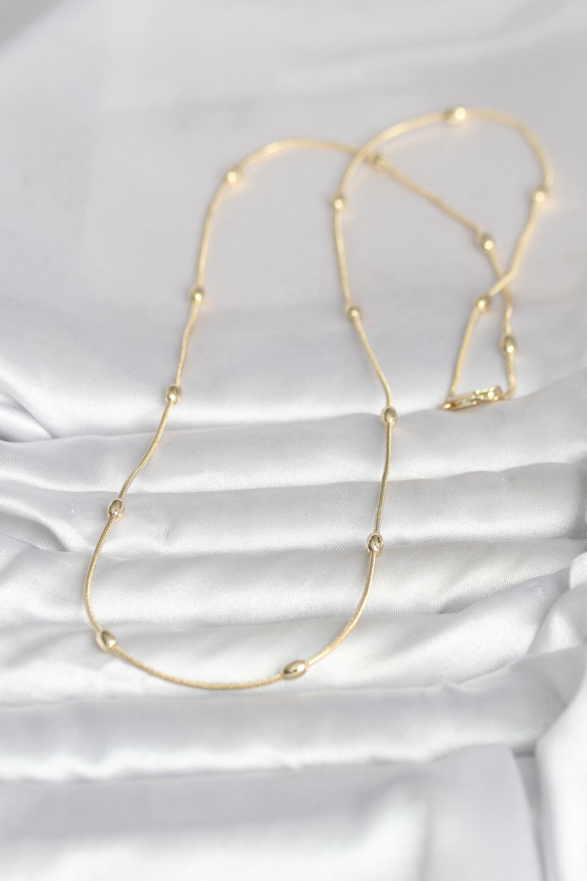 CM 14K Gold Renk Yılan Zincirli Damla Topçuk Model 60 cm Kadın Kolye 2