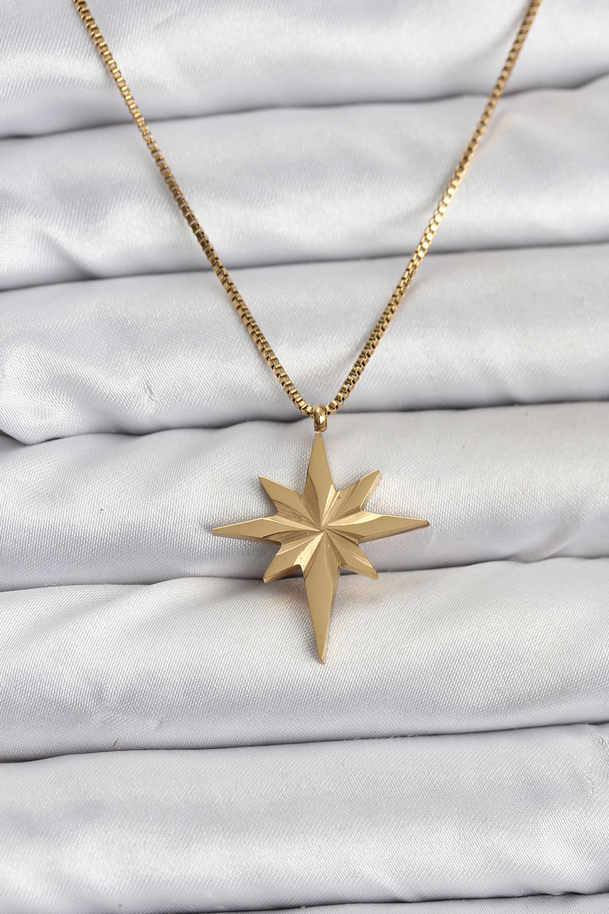 Çelik Zincir Gold Renk Kutup Yıldızı Model 60 cm Zincir Kadın Kolye