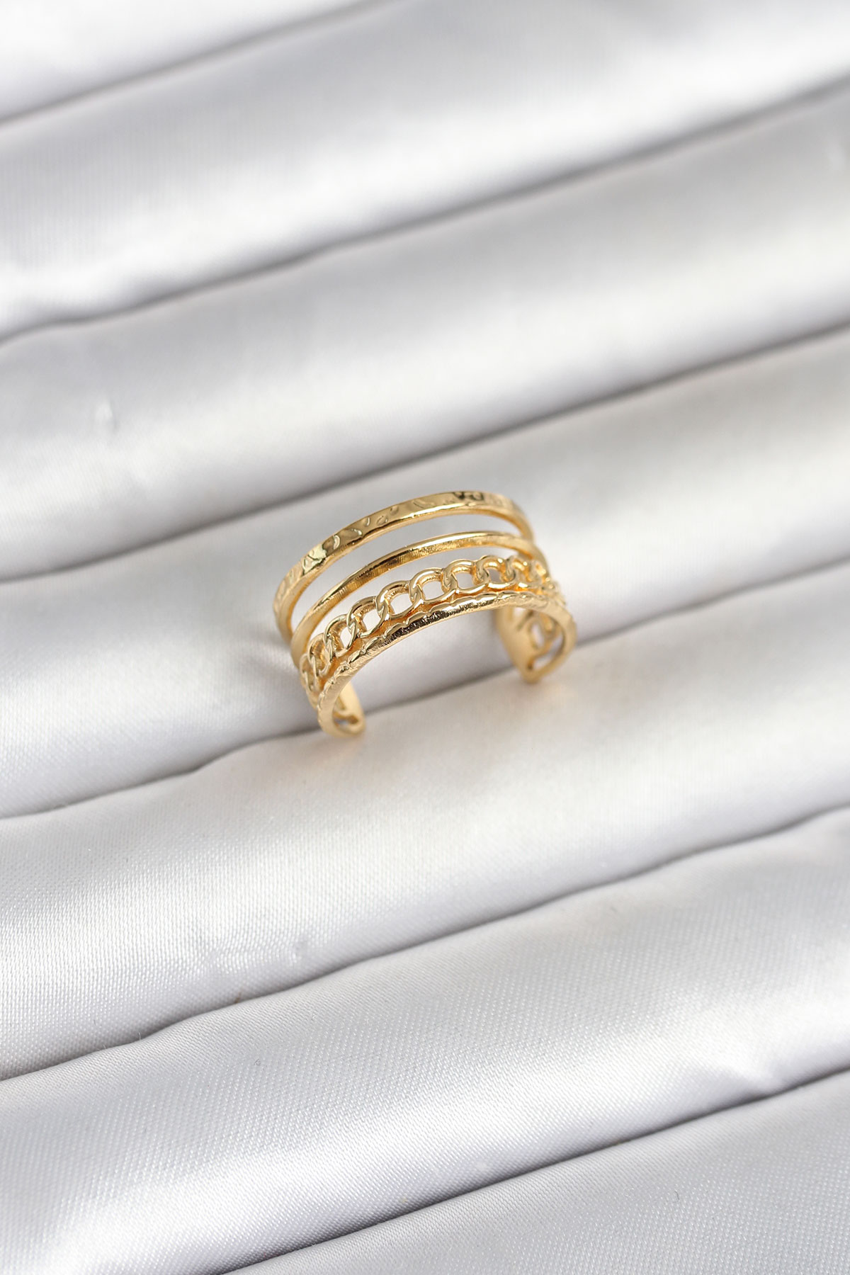 Çelik Gold Renk Zincirli Vintage Model Kadın Yüzük