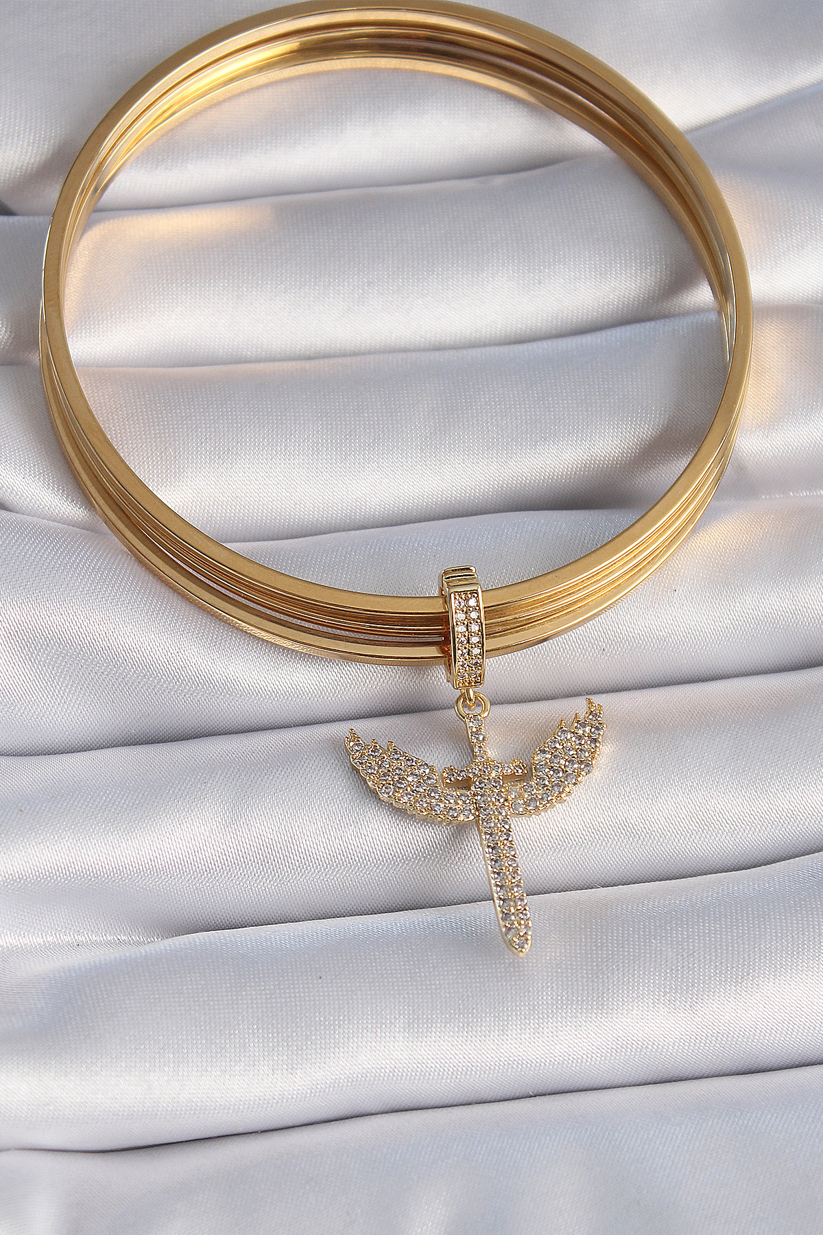 Pirinç Gold Renk Zirkon Taşlı Mikail Model Ajda Charm 2