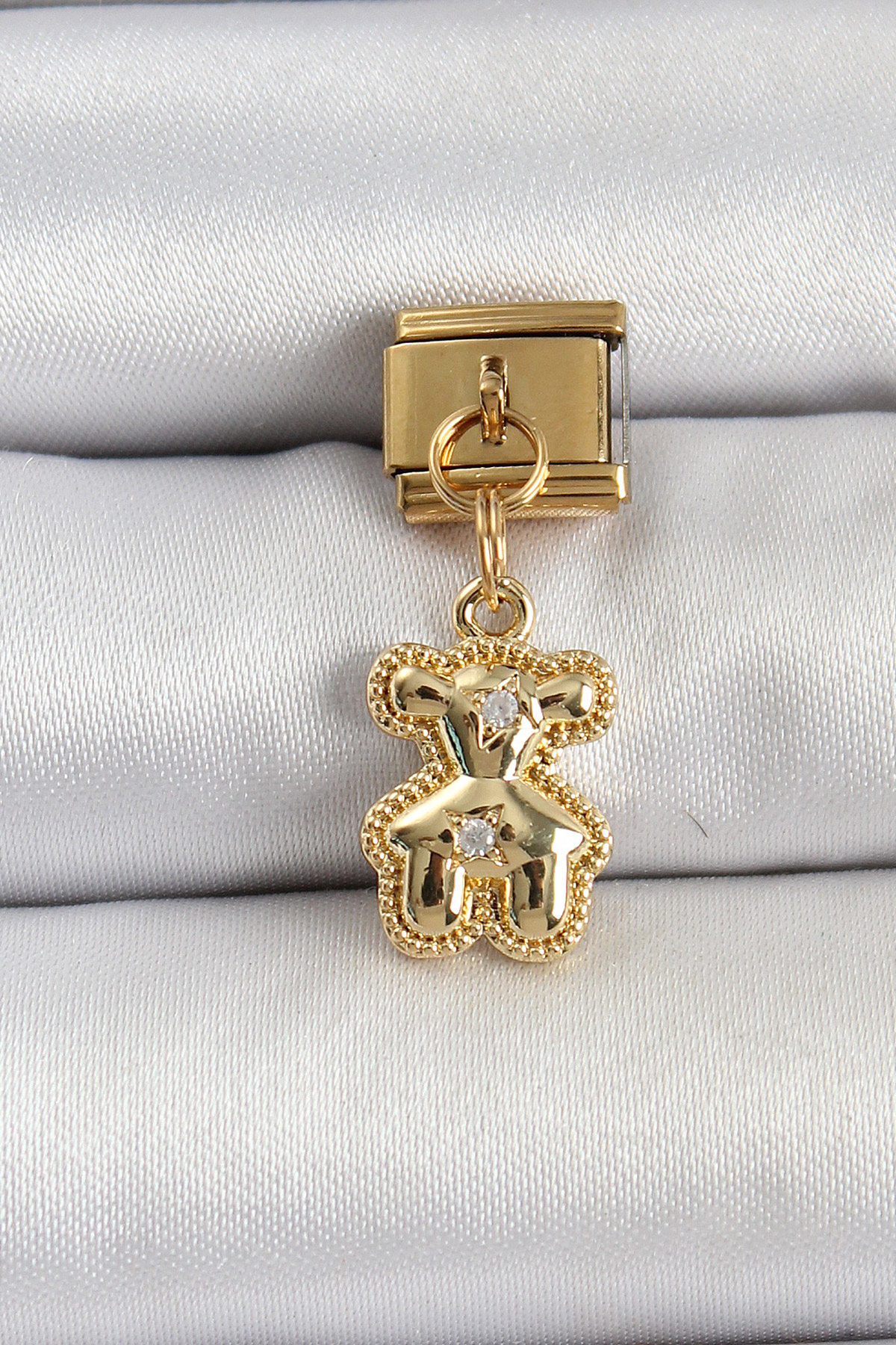 Çelik Sallantılı Zirkon Taşlı Ayıcık Model Gold Renk Nomination Charm