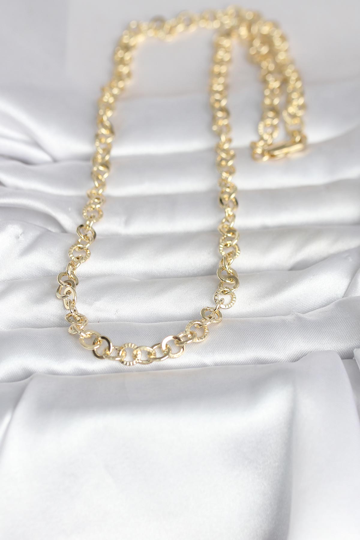 CM 14K Gold Renk Kalın Halka Zincirli 60 cm Kadın Kolye 2