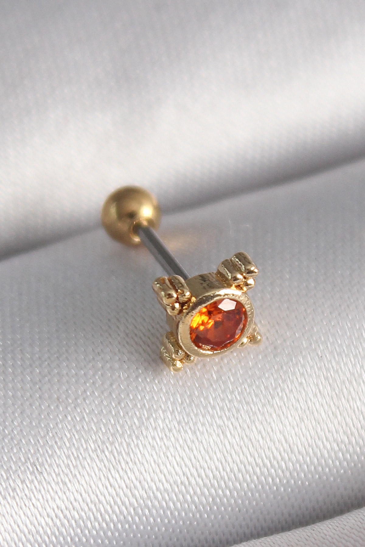 Çelik Gold Renk Turuncu Zirkon Taşlı Tragus Piercing