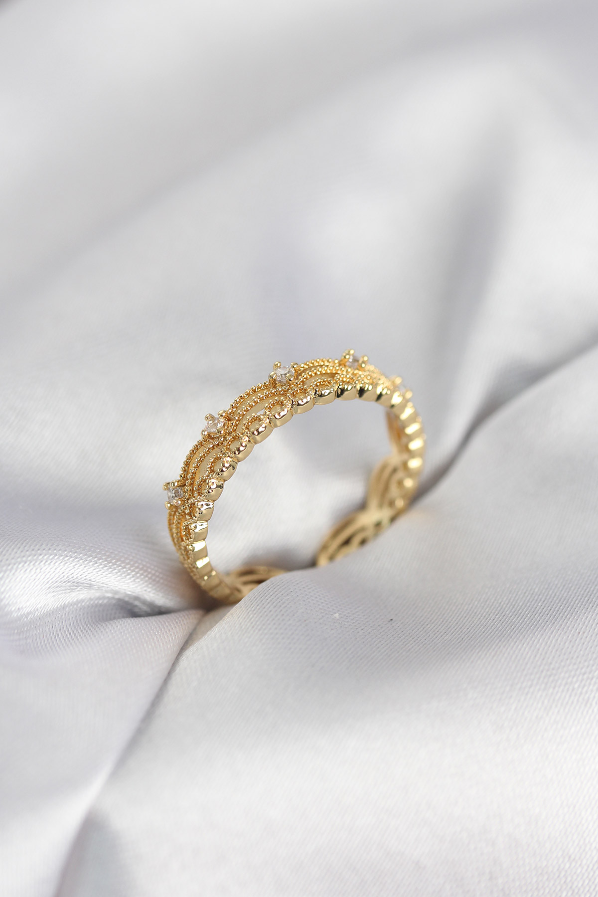 Gold Renk Motif Desenli Zirkon Taşlı Kadın Yüzük 2