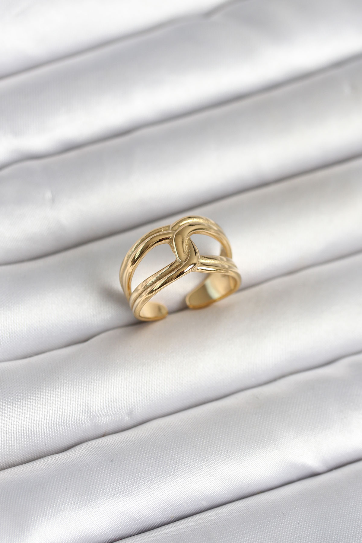 Çelik Gold Renk Düğüm Model Kadın Yüzük