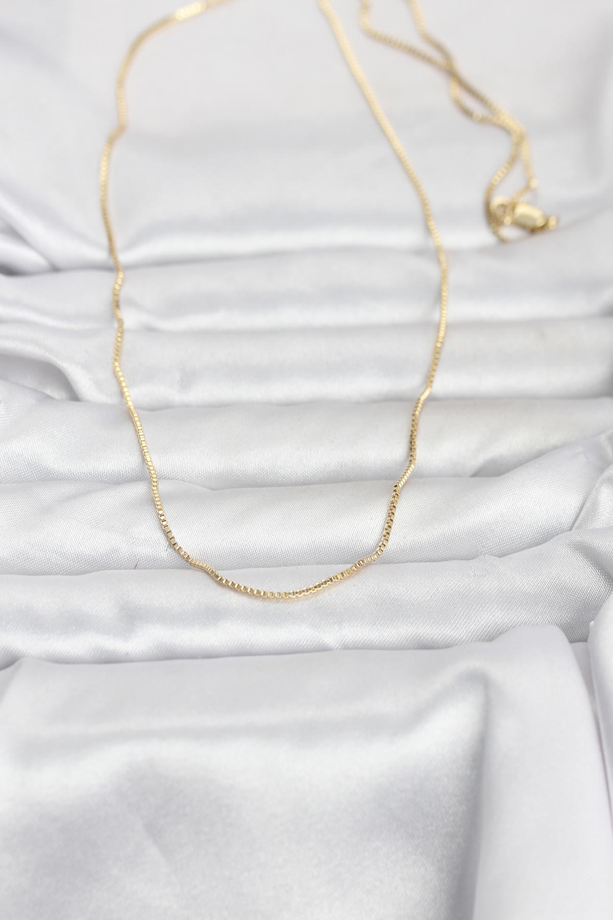 CM 14K Gold Renk İnce Kare Zincirli Model 60 cm Kadın Kolye 2
