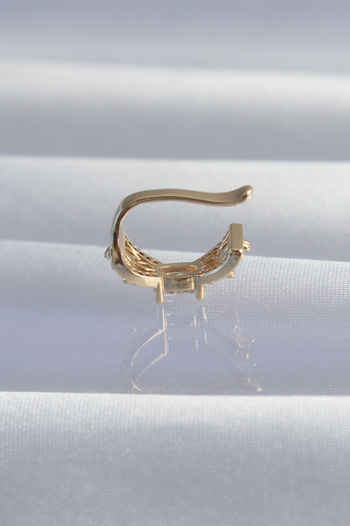 Pirinç Gold Renk Zirkon Taş Kaplama Earcuff Küpe 2