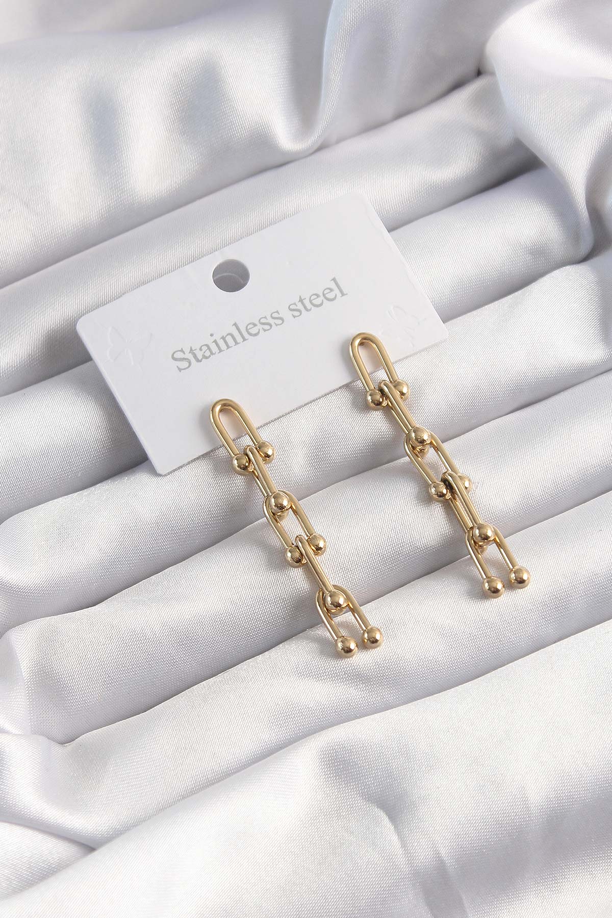 Çelik Altın Renk Sallantılı Model Küpe