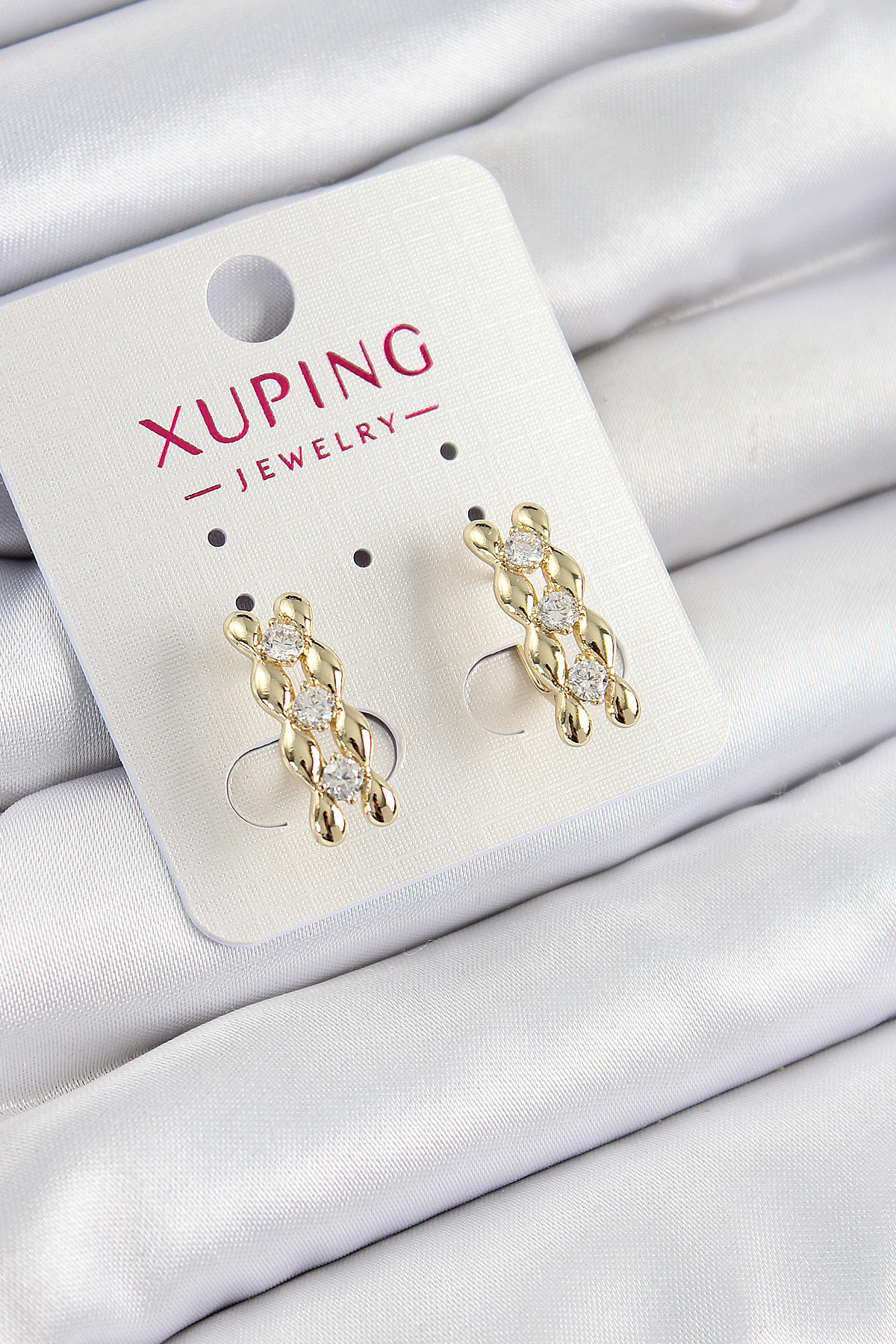 Zirkon Taşlı Sıralı Damla Model Gold Renk Kadın Küpe