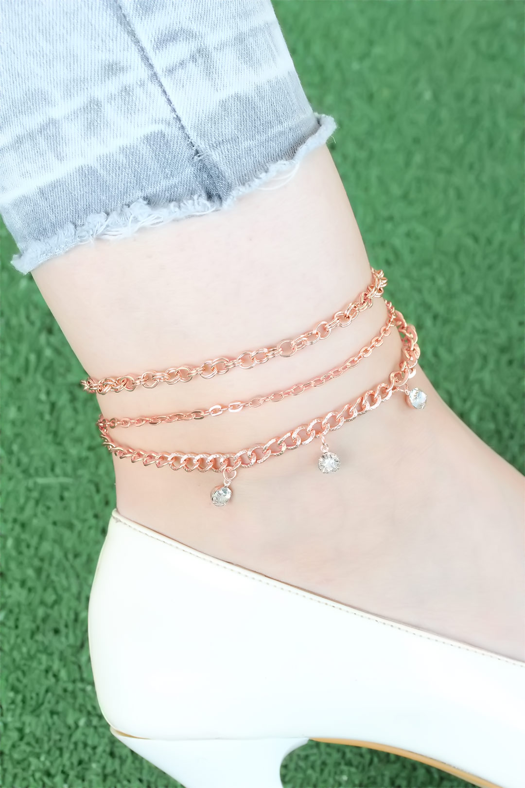 Zirkon Taşlı Rose Renk Zincirli Hal Hal 2