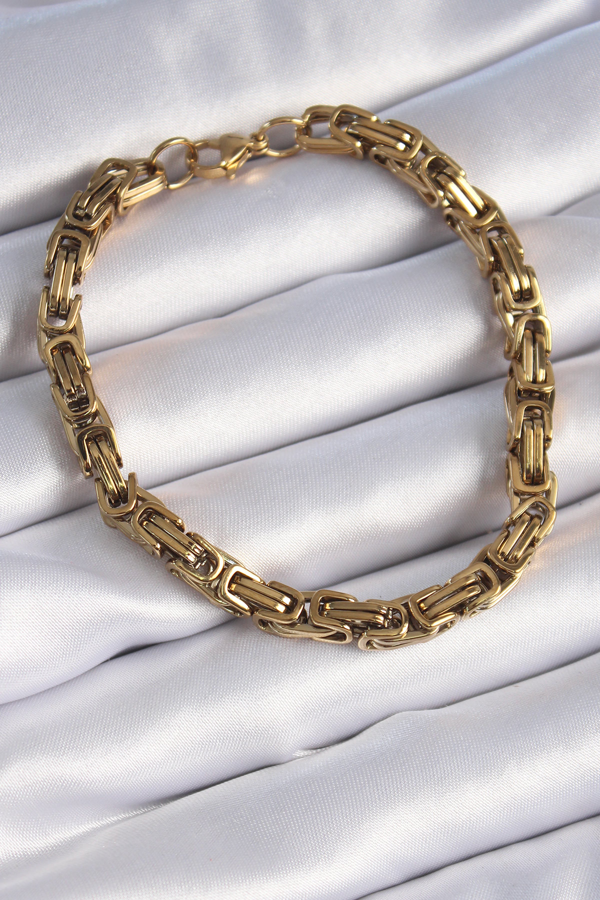 Çelik Gold Renk Kral Zincir Model Erkek Bileklik