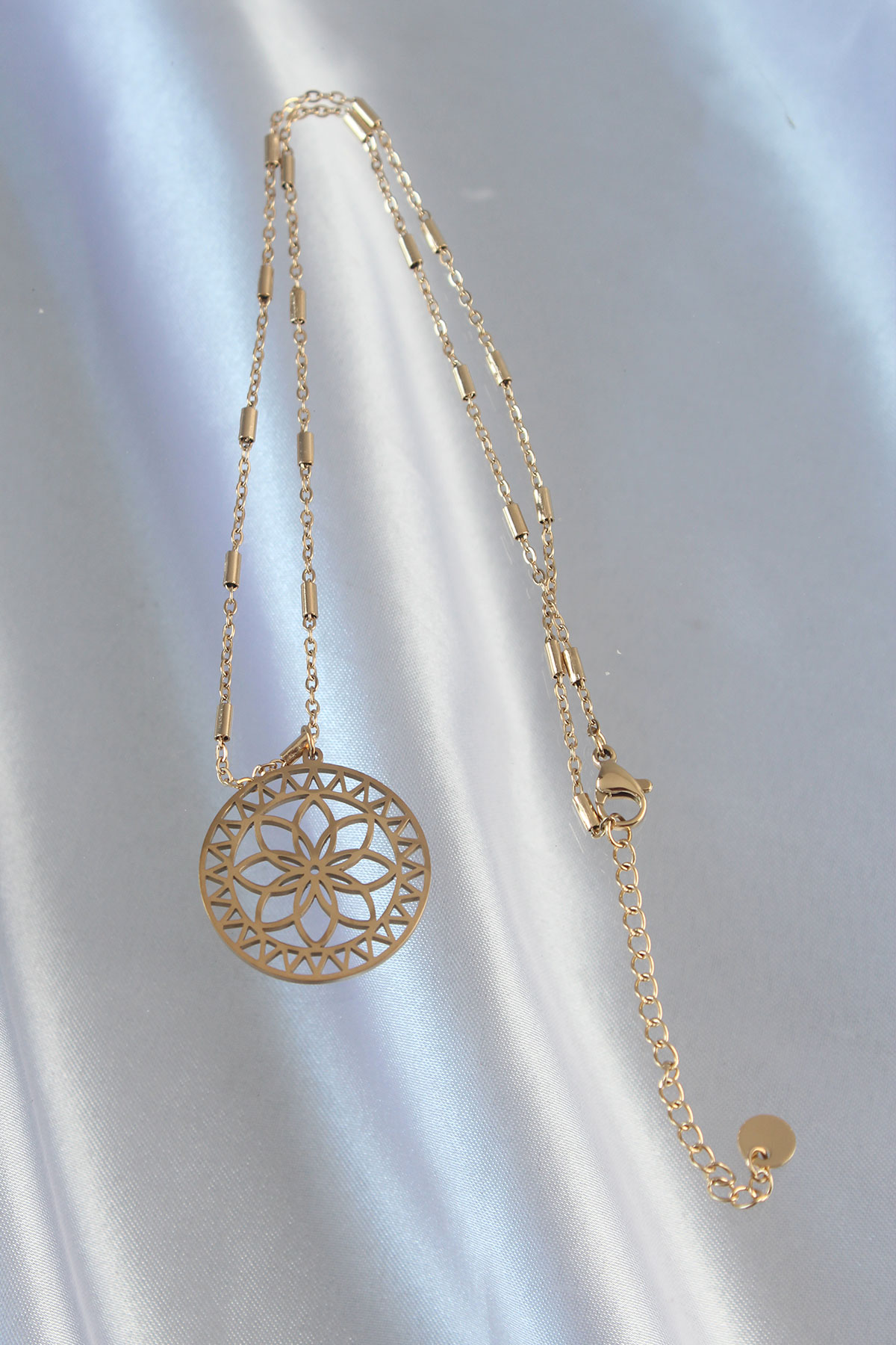 Çelik Zincir Gold Renk Lotus Model Kolye 3
