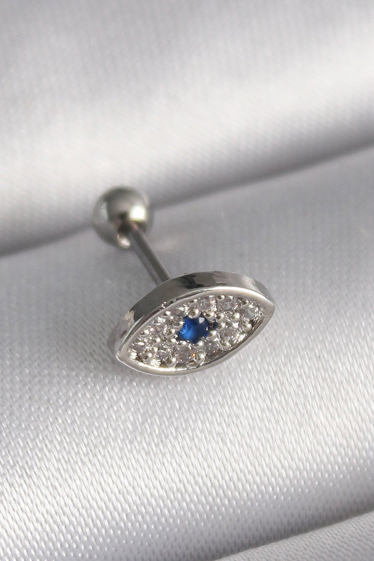 Çelik Gümüş Renk Zirkon Taşlı Göz Tragus Piercing