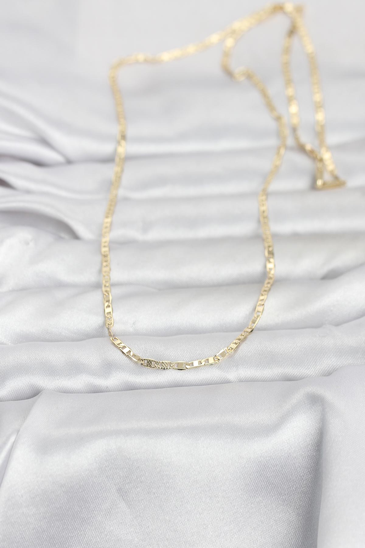 CM 14K Gold Renk Lazerli Yassı Model Zincirli 60 cm Kadın Kolye 1