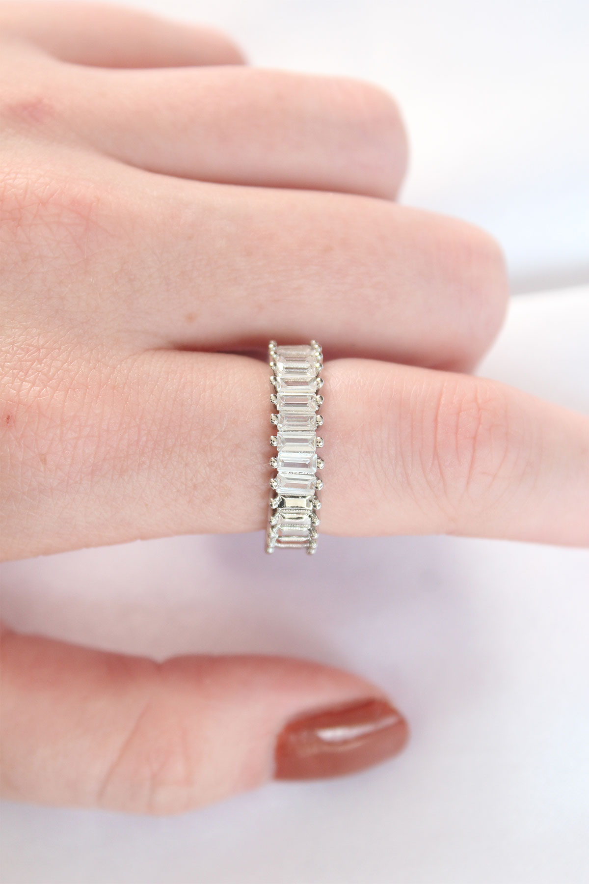 Sıralı Baget Taşlı Silver Renk Ayarlanabilir Yüzük 1