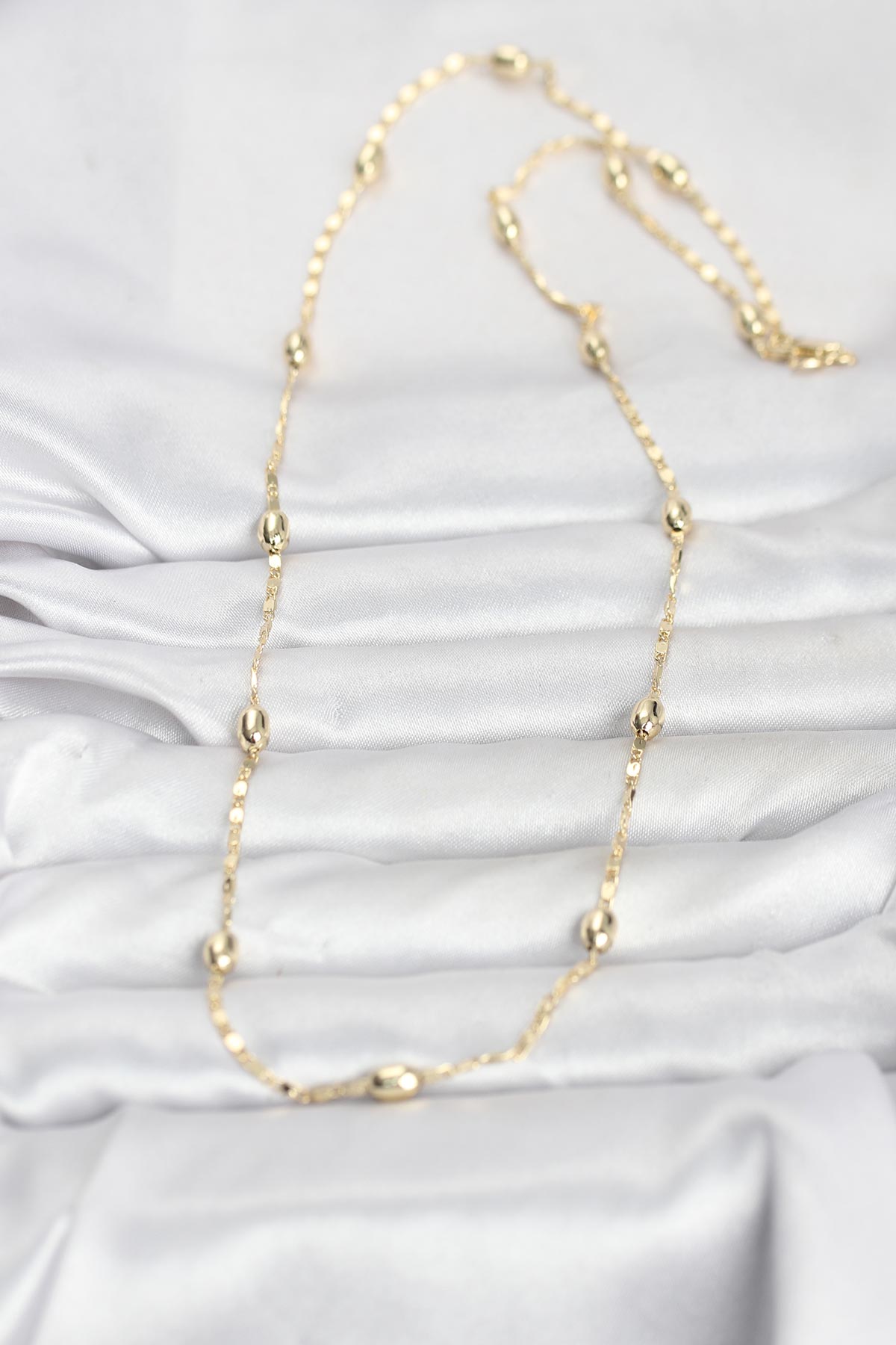 CM 14K Gold Renk Damla Topçuklu Zincir Model 60 cm Kadın Kolye 2