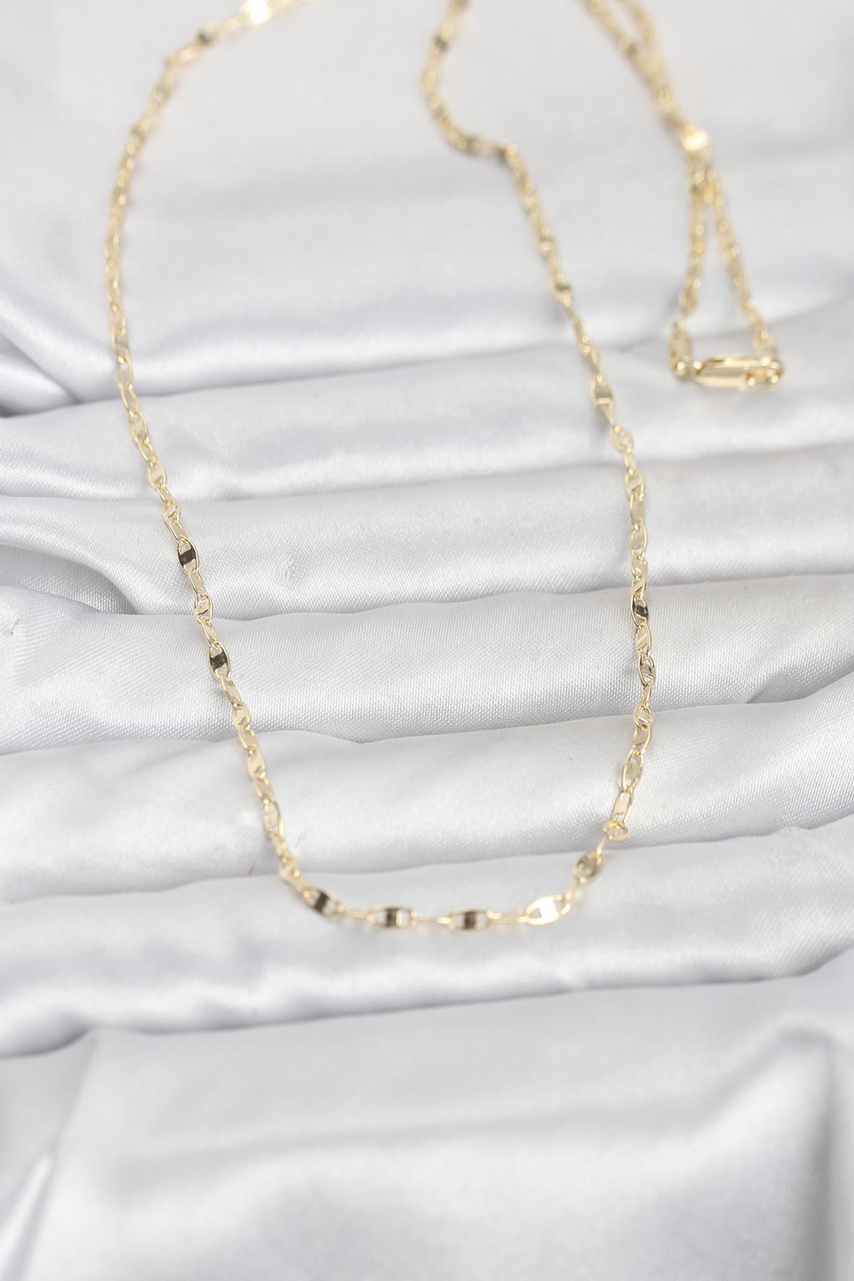 CM 14K Gold Renk Yassı Gemici Zincir Model 60 cm Kadın Kolye 1