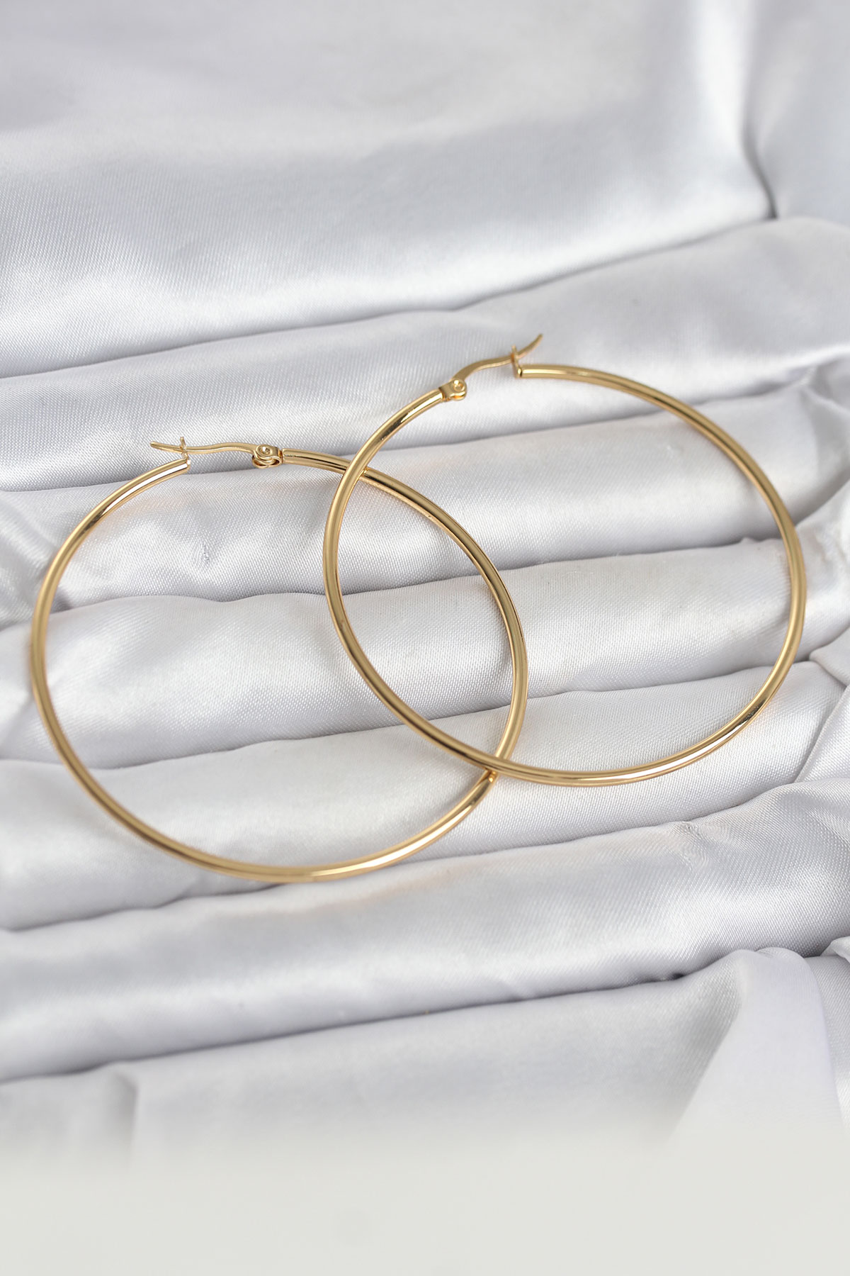 Çelik Gold Renk 60 mm Halka Kadın Küpe