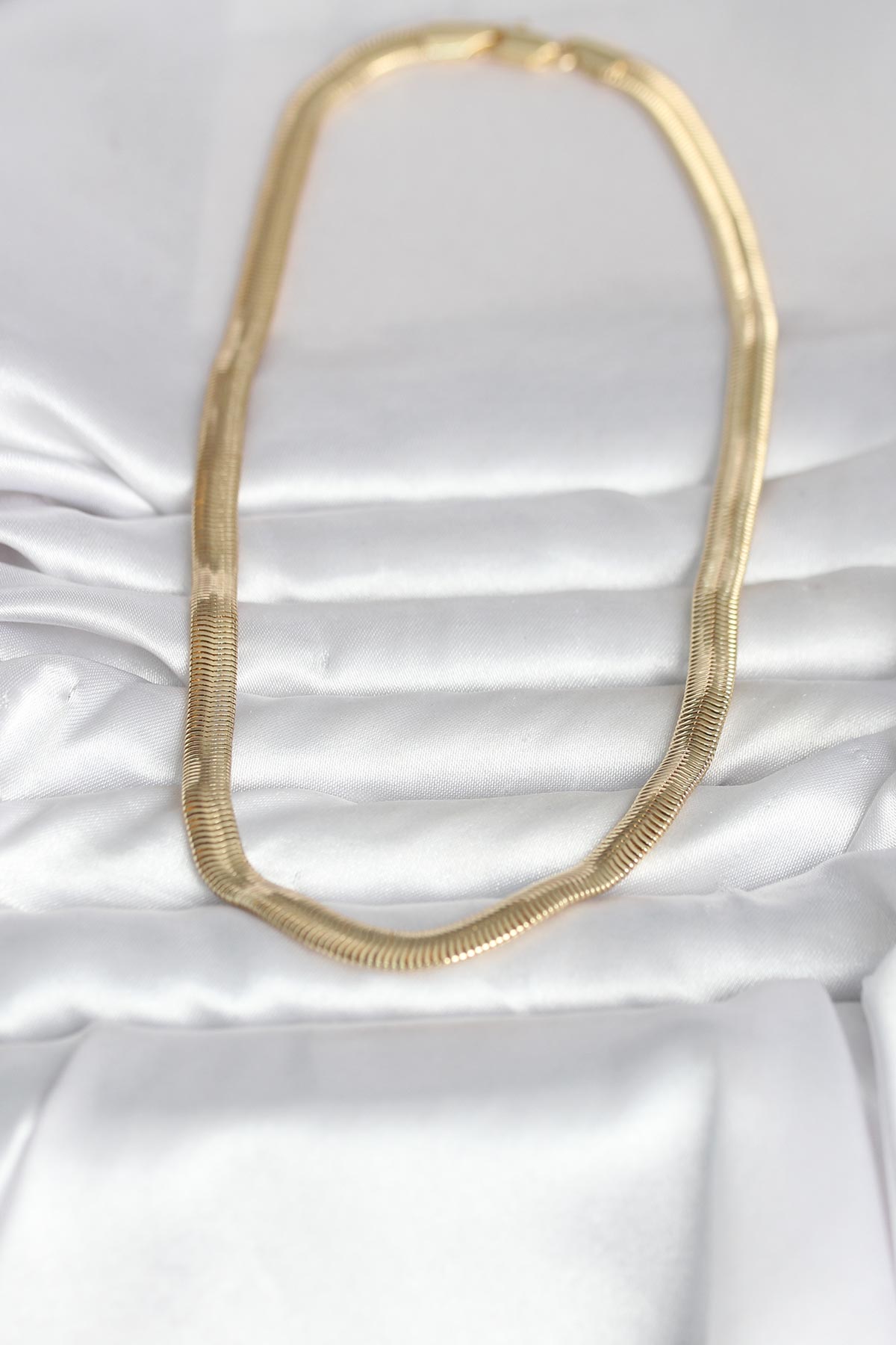 CM 14K Gold Renk Kalın Yassı Yılan Zincir Model 45 cm Kadın Kolye 2