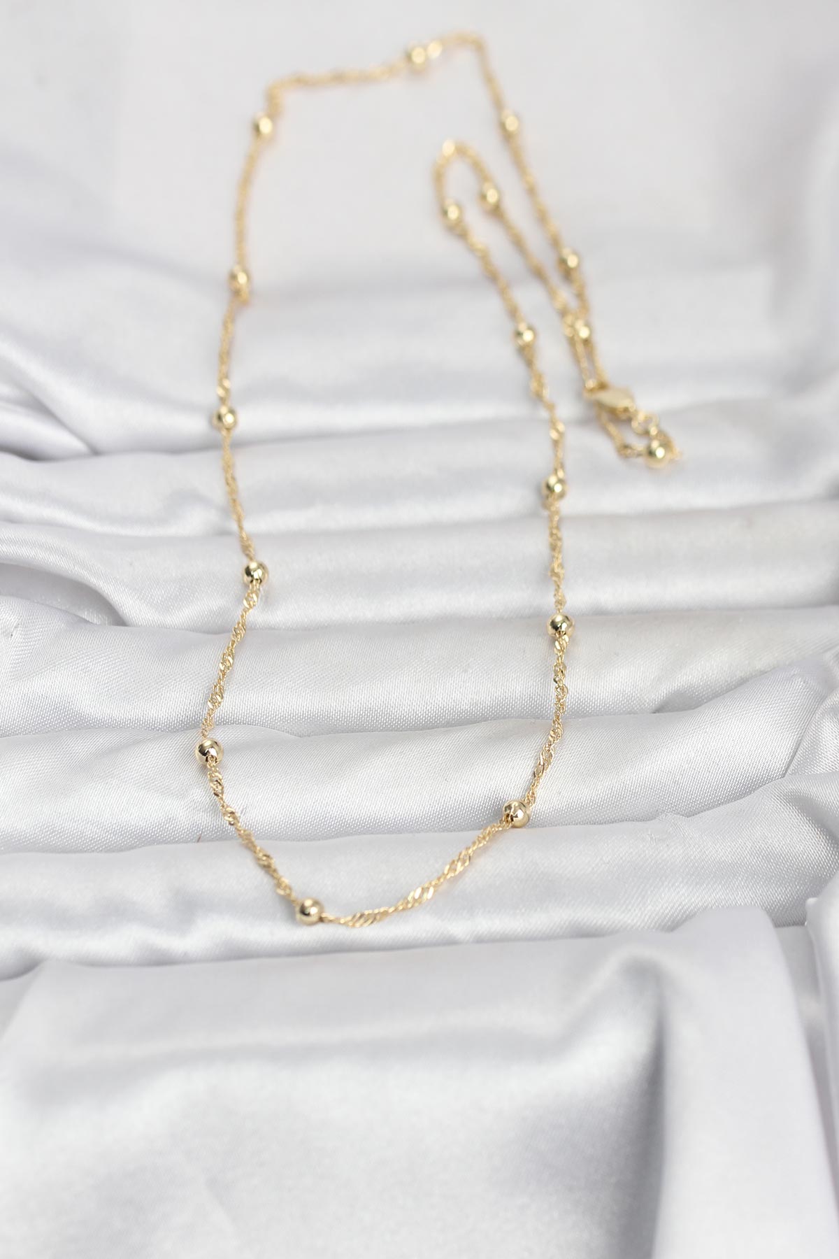 CM 14K Gold Renk Burgu ve Top Zincirli Model 60 cm Kadın Kolye 2