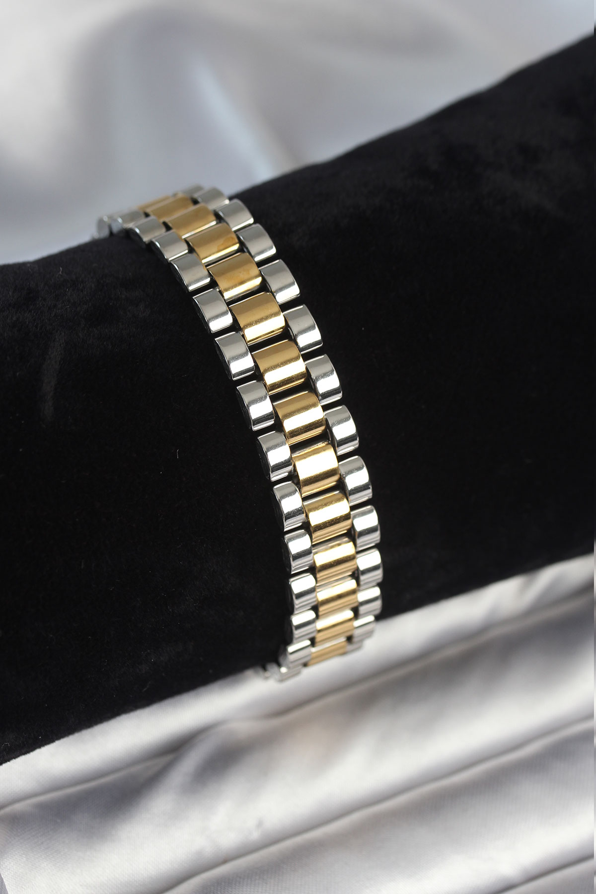 Çelik Gold ve Gümüş Renk 12 mm Kalınlık Erkek Bileklik
