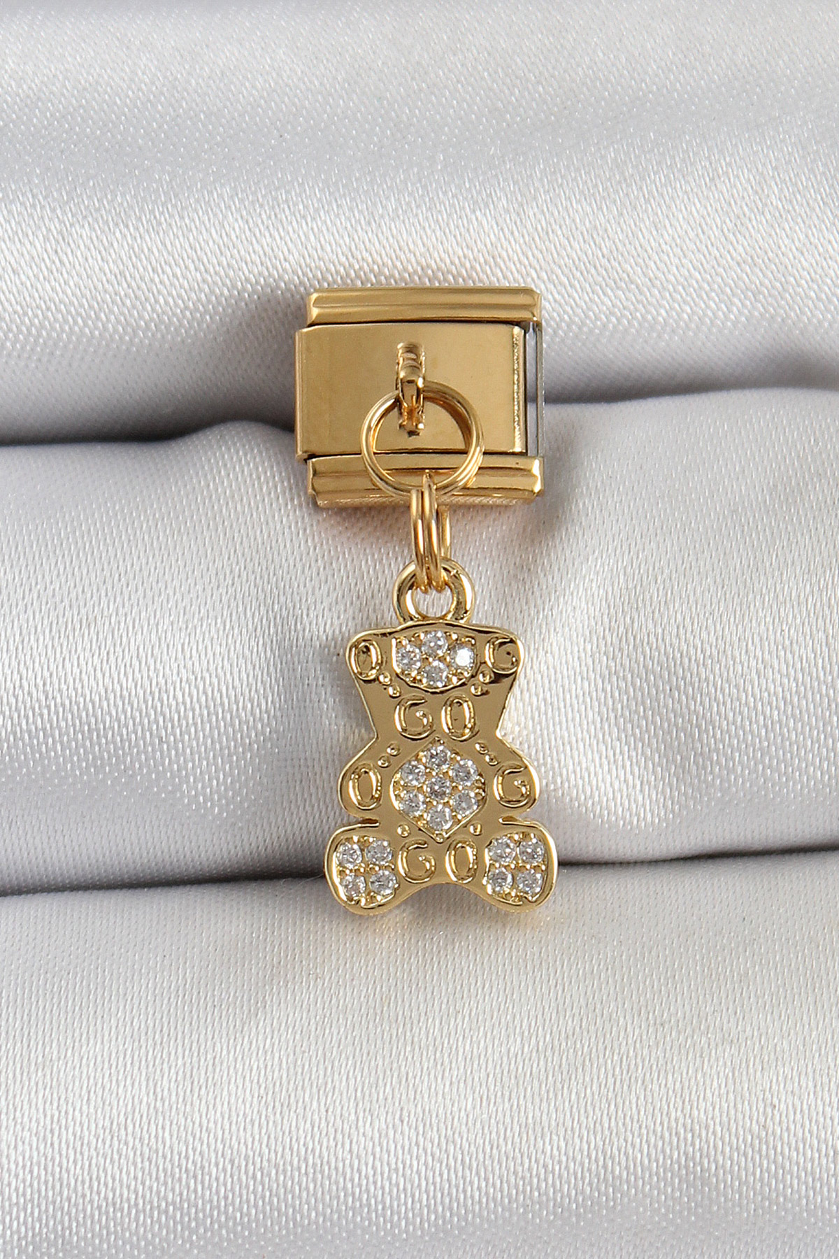 Çelik Sallantılı Zirkon Taşlı Ayıcık Model Gold Renk Nomination Charm