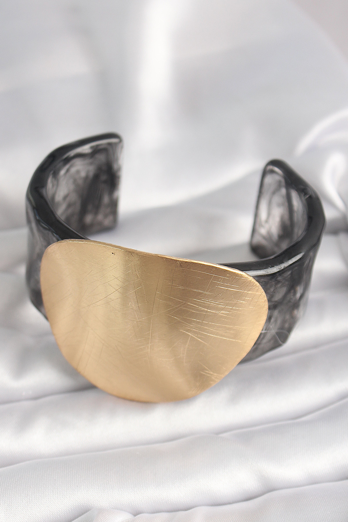 Siyah Mermer Desen Akrilik Plastik Gold Daire Plaka Model Vintage Kadın Bilezik 2