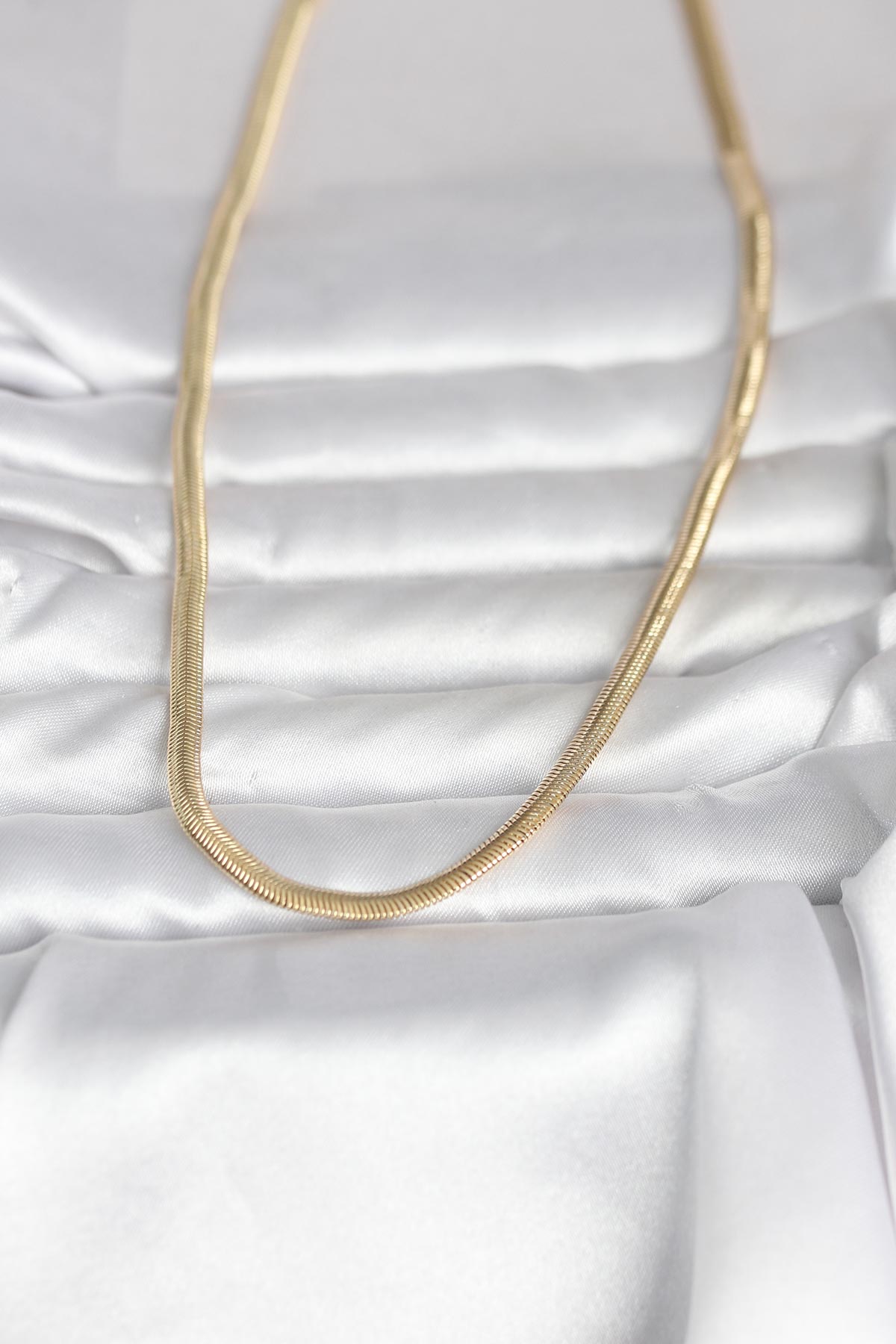 CM 14K Gold Renk Yassı Yılan Zincir Model 45 cm Kadın Kolye 2