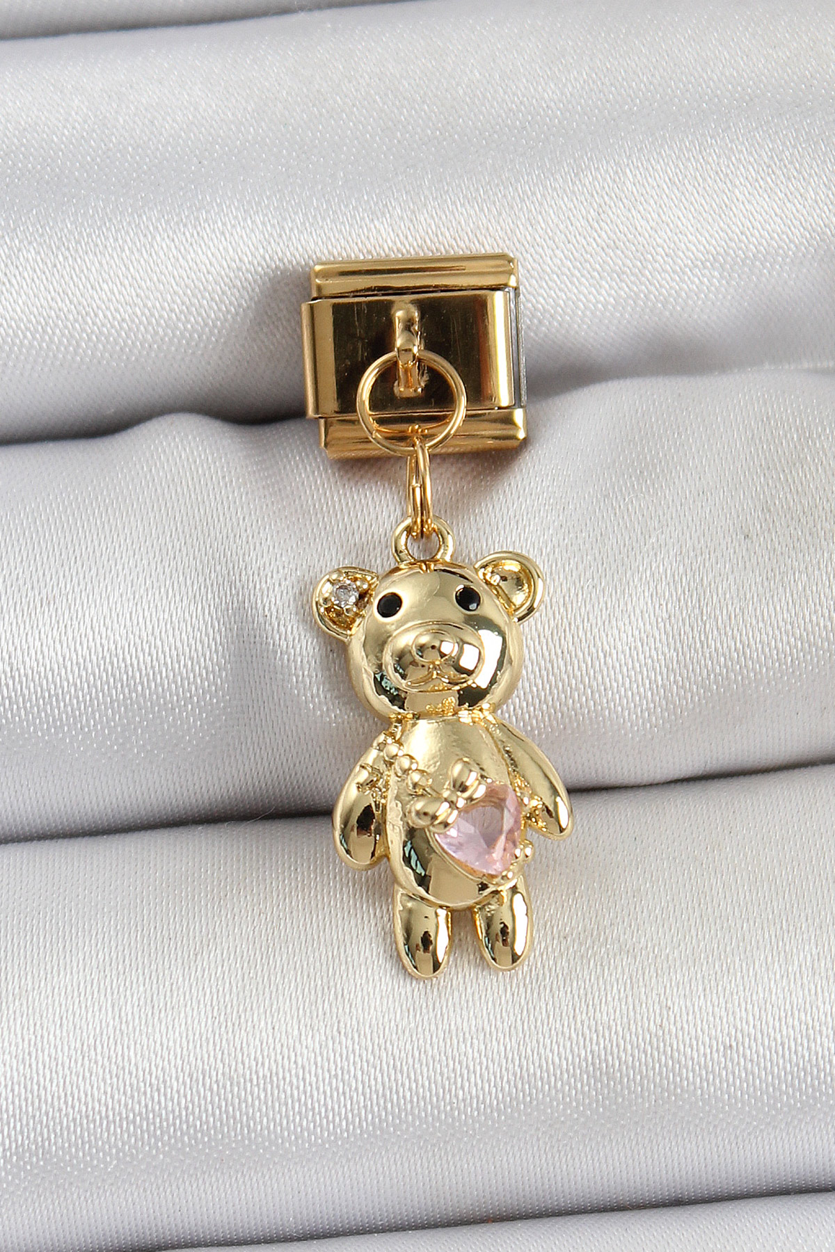 Çelik Sallantılı Zirkon Taşlı Ayıcık Model Gold Renk Nomination Charm