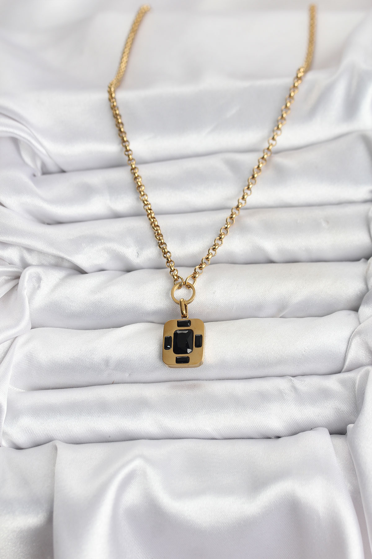 Çelik Zincir Gold Renk Vintage Model Kadın Kolye 3