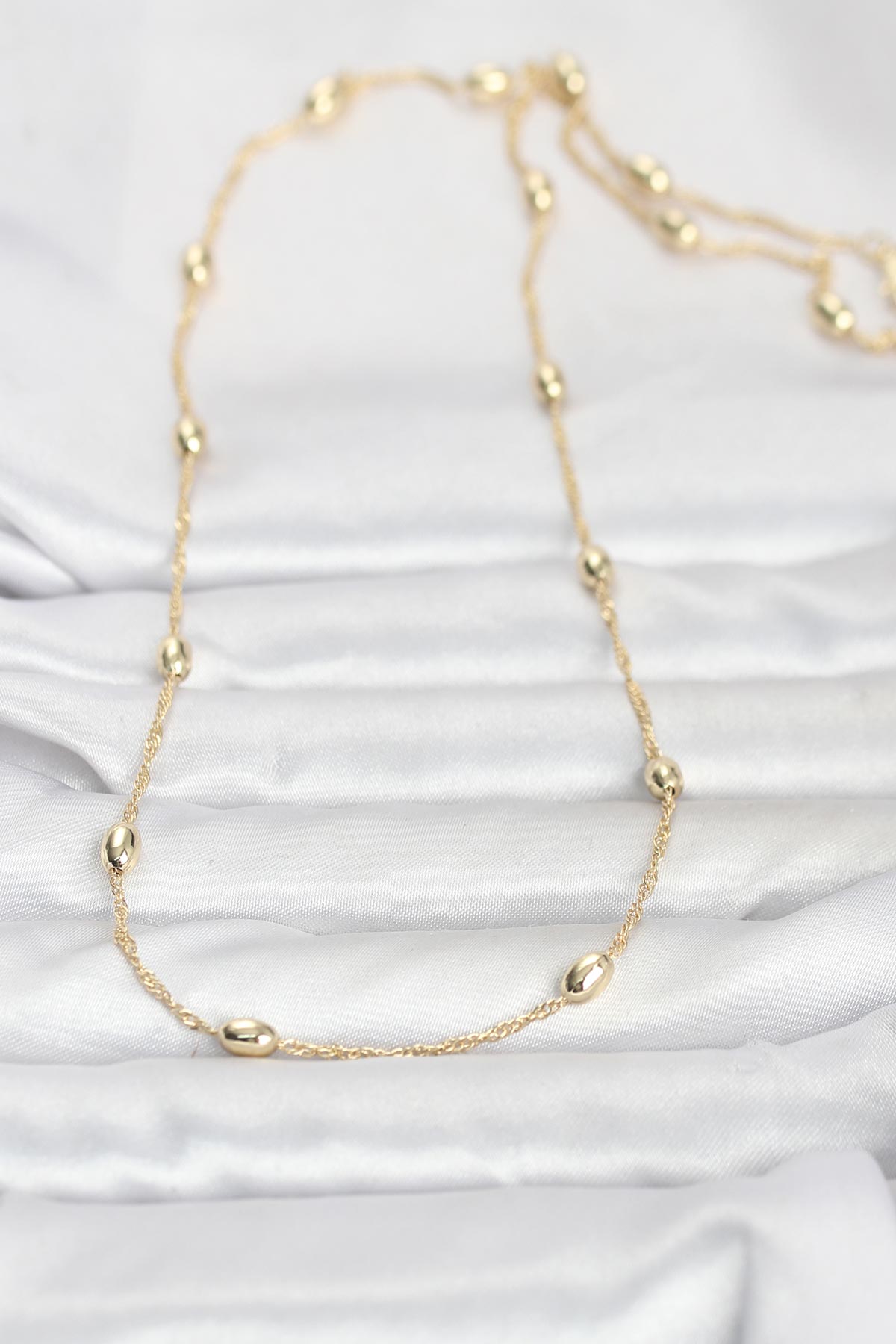 CM 14K Gold Renk Topçuklu Burgu Zincir Model 60 cm Kadın Kolye 1