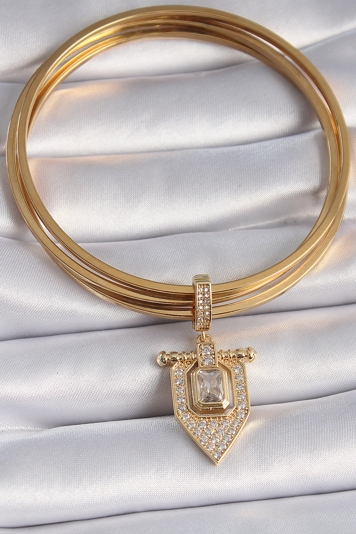 Pirinç Gold Renk Baget Zirkon Taşlı Ajda Charm 2
