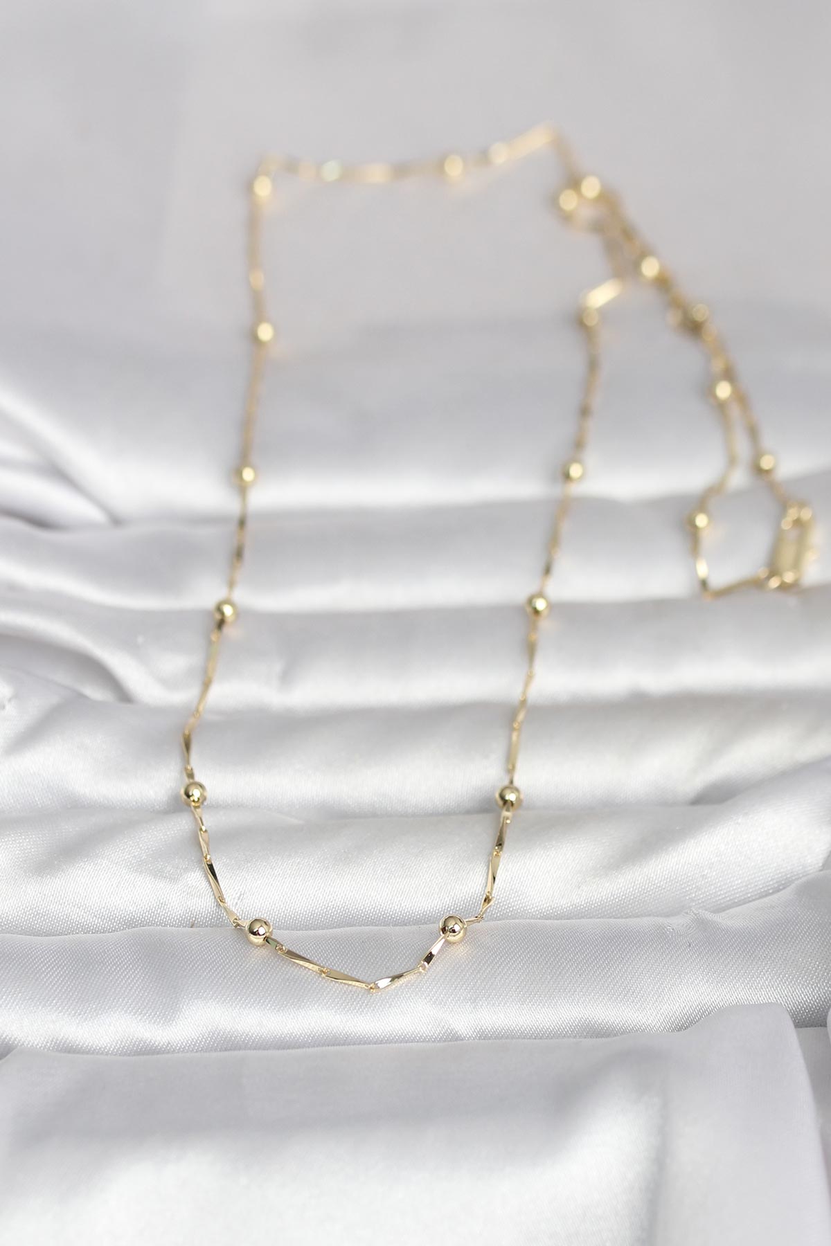 CM 14K Gold Renk Kesme Çubuk Zincir Topçuklu Model 60 cm Kadın Kolye 2