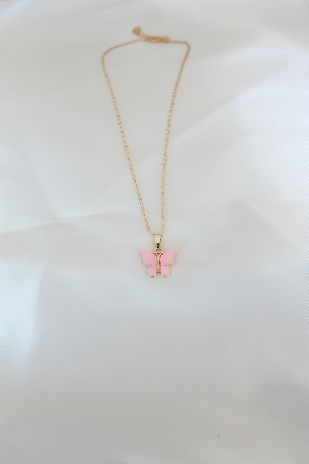 Gold Kaplama Pembe Sedefli Kelebek Kolye 1