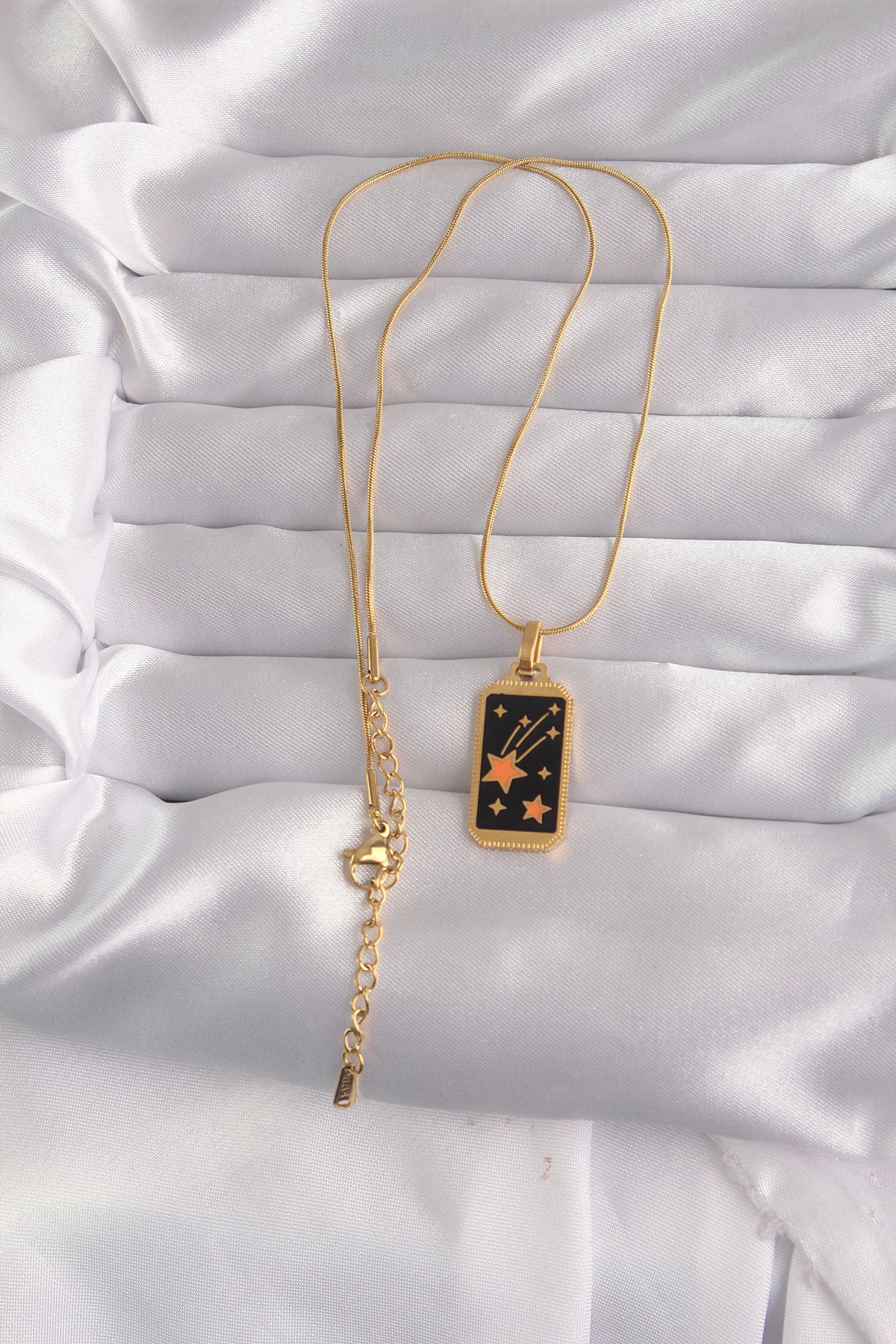 Çelik Gold Renk Siyah Mineli Yıldız Figür Tarot Kolye 2