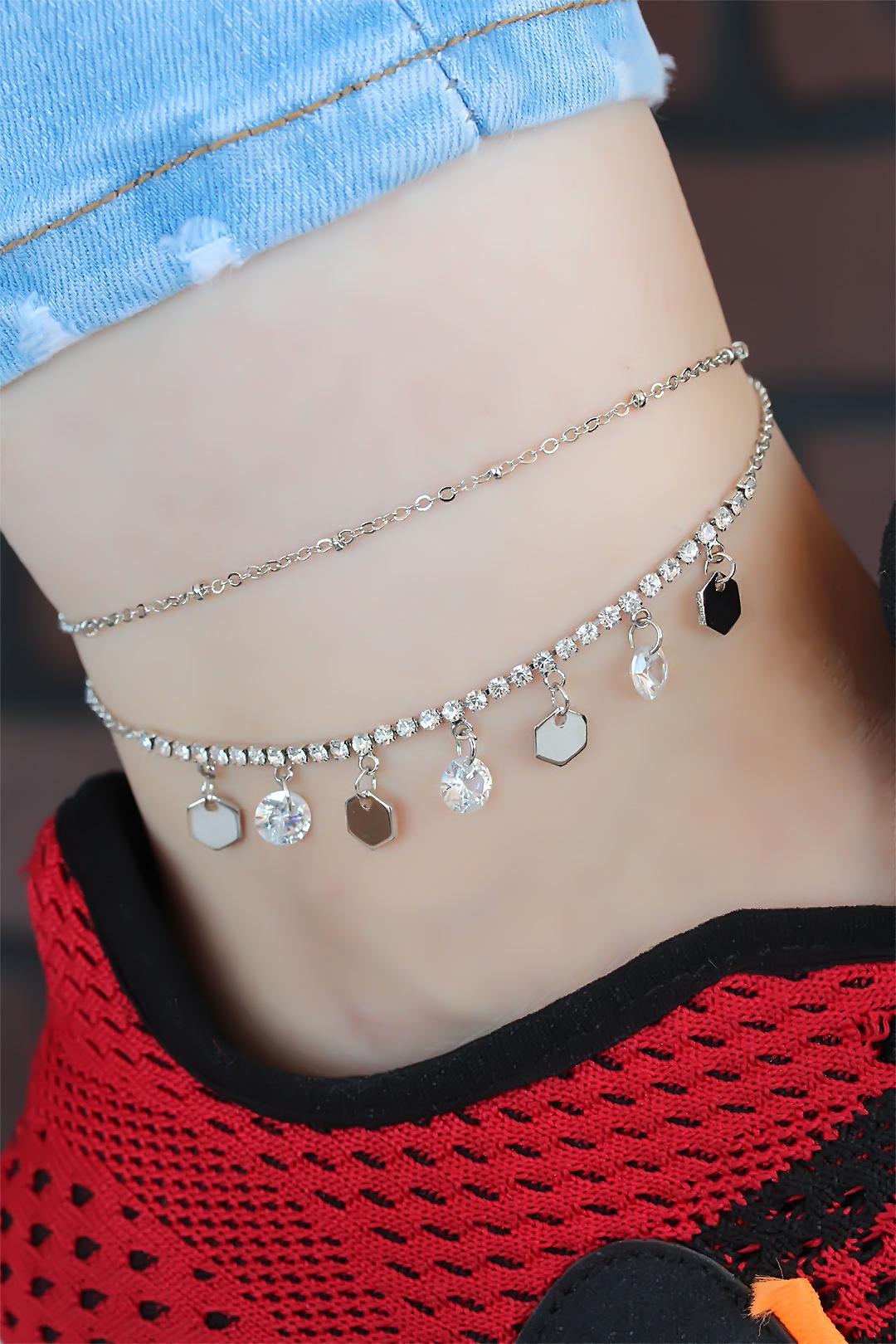 Zirkon Taşlı Silver Renk Kaplama Kalpli Hal Hal 2