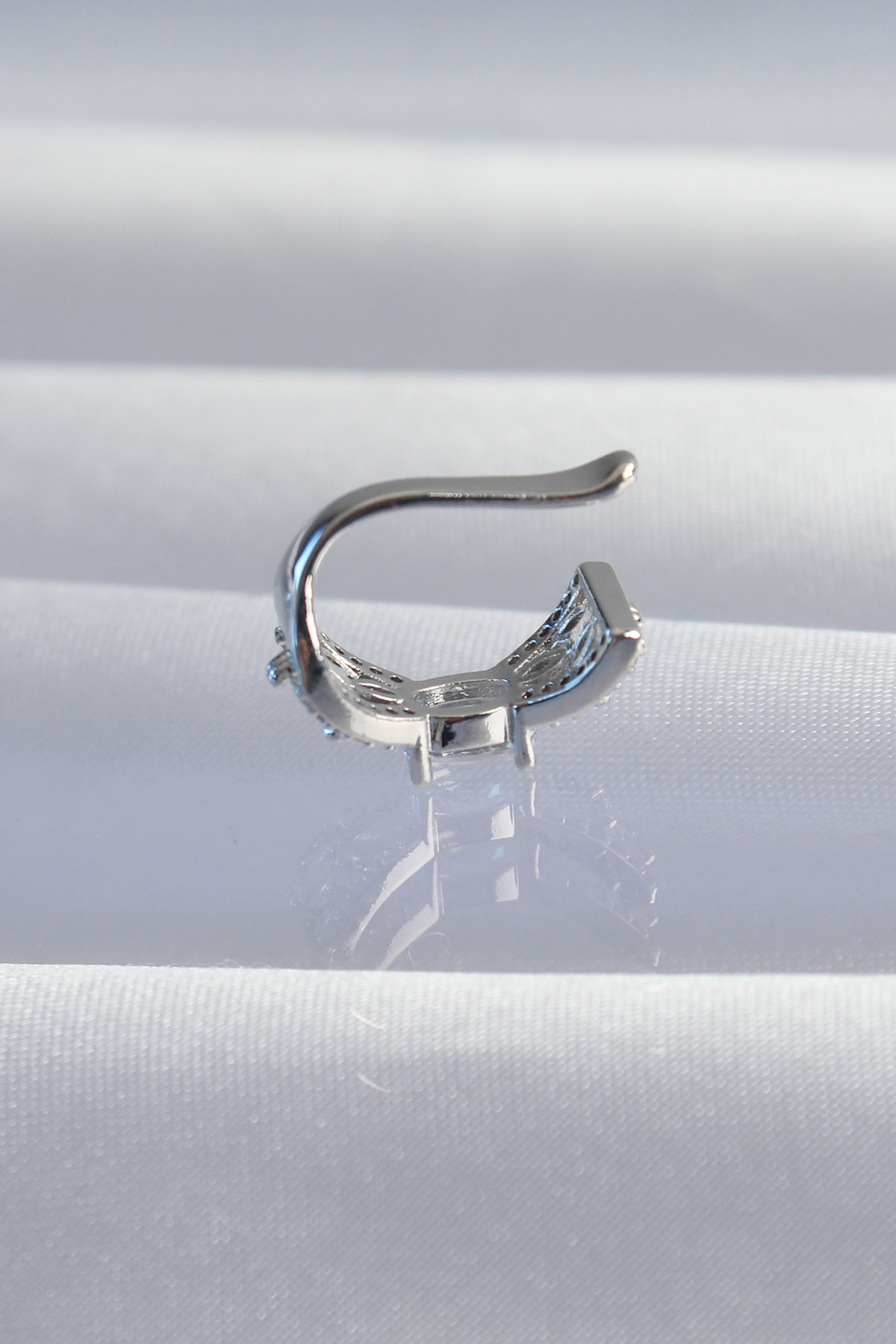 Pirinç Gümüş Renk Zirkon Taş Kaplama Earcuff Küpe 2