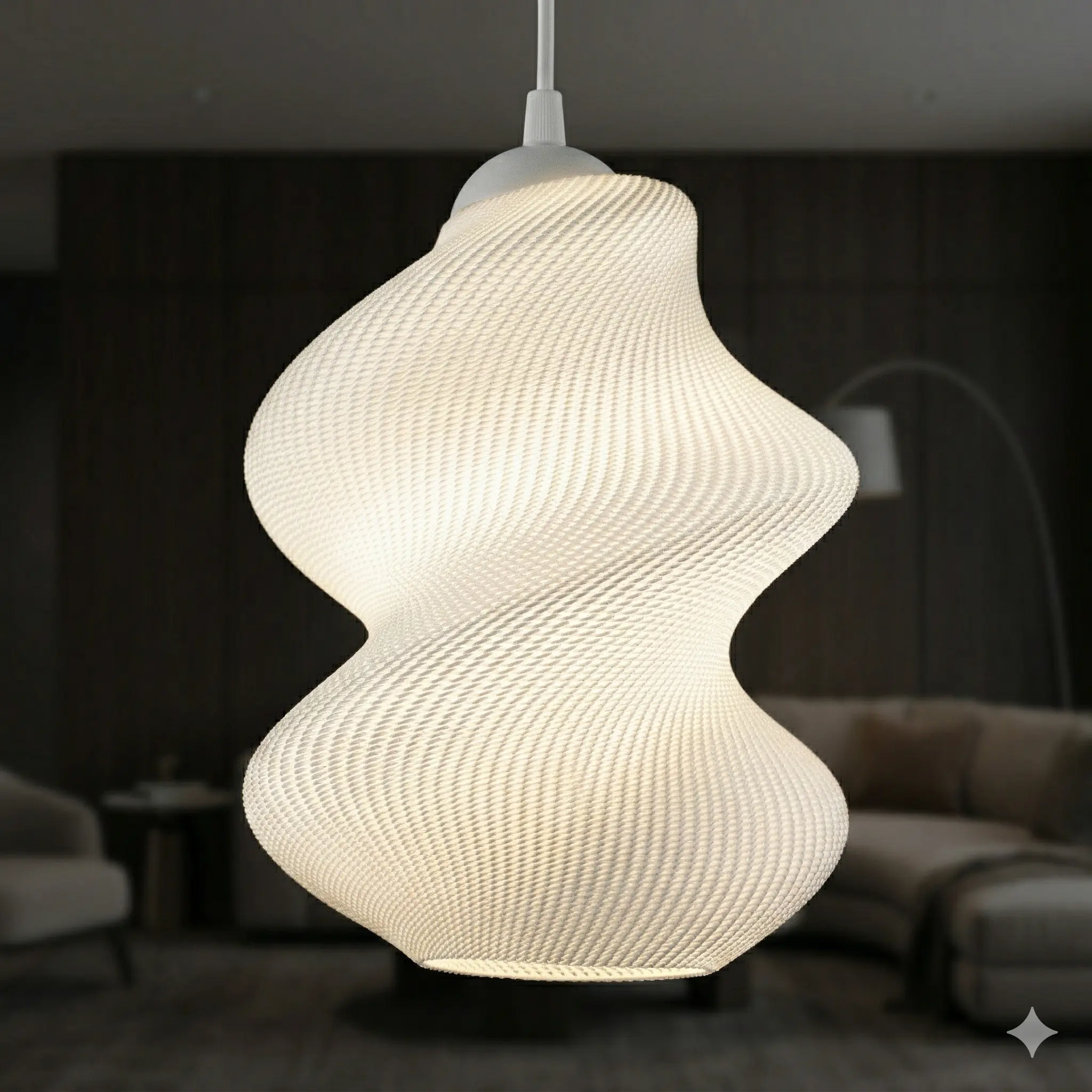 Twist | Modern Heykelsi Dokulu Beyaz Sarkıt Avize (22x24 cm) | Özel Tasarım Bioplastik E27