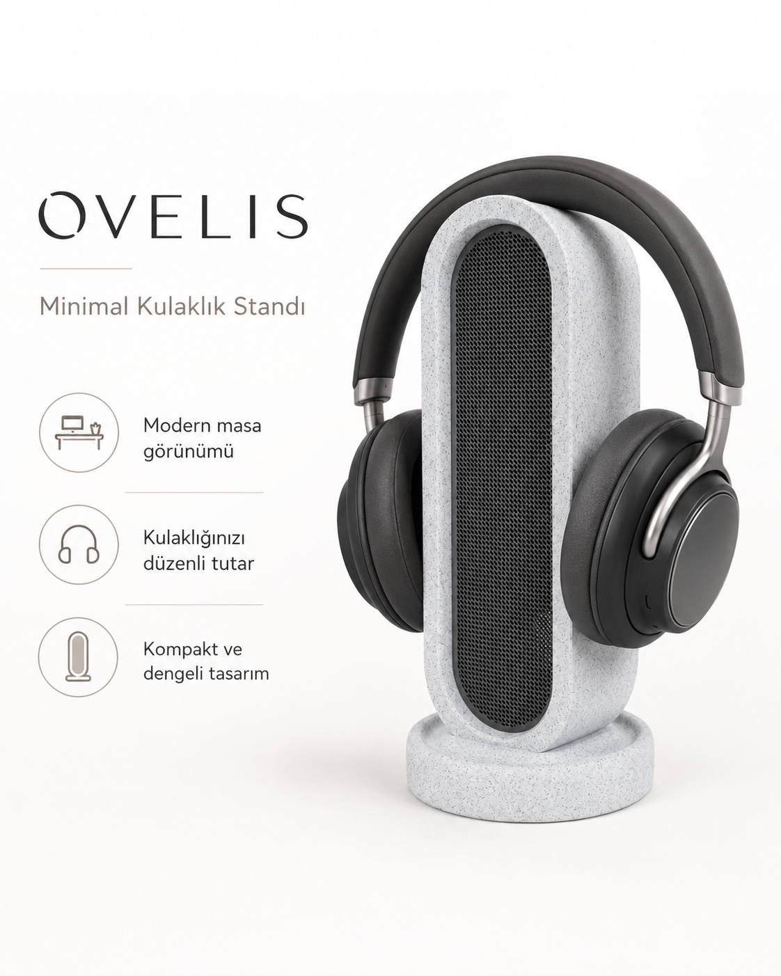 OVELIS Minimal Kulaklık Standı – Modern Masaüstü Kulaklık Tutucu 5